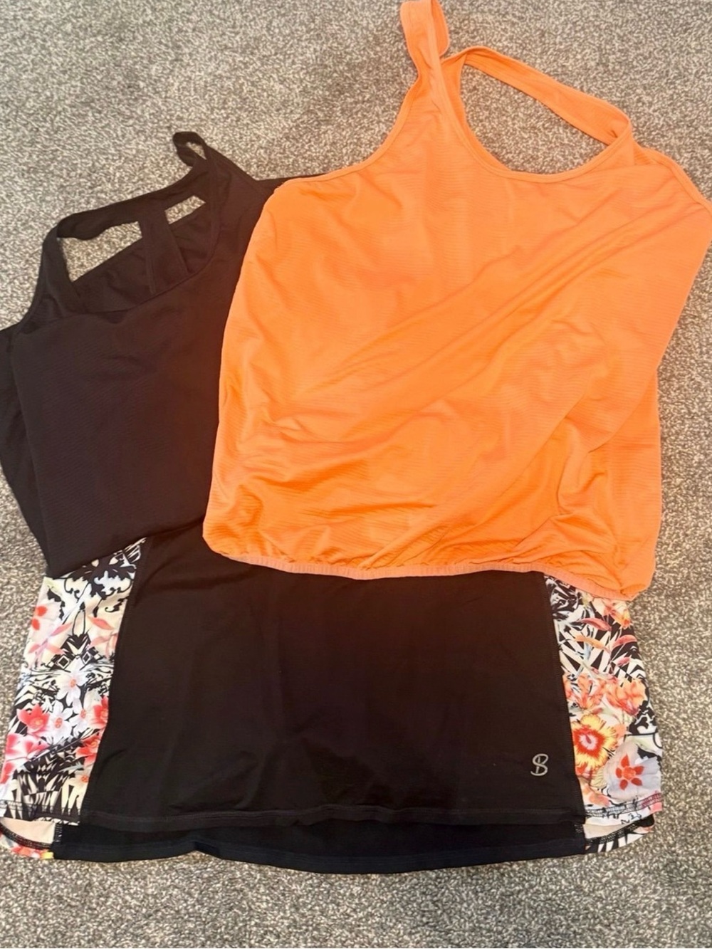 Set: Balck and Bright Orange Women's Tank Tops + Tennis Skirt